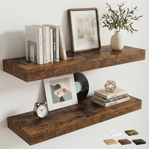 24 Inch Floating Shelves for Wall, 8"D Wood Storage Shelves, Brown Finish - color: Brown, size: 24 Inch