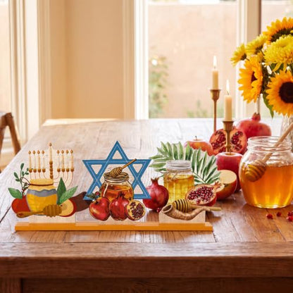 Smile Rosh Hashanah Wooden Tabletop Signs for Jewish New Year Home Decor - style: Hashanah