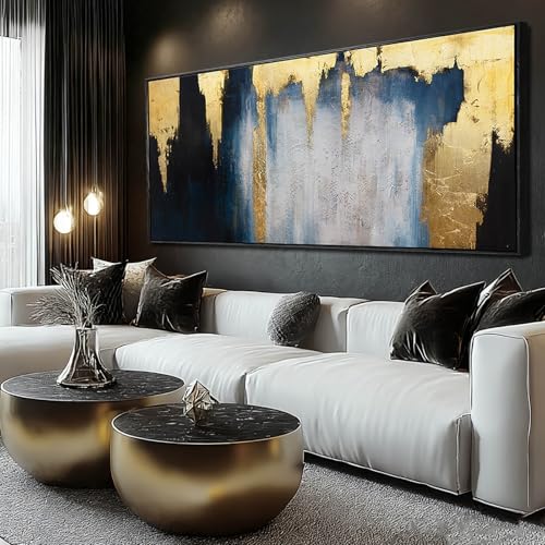WINKAILIN Extra Large Modern Blue Gold Wall Art for Living Room 32x70 Inch - color: Blue and Gold, size: 70"L x 32"W