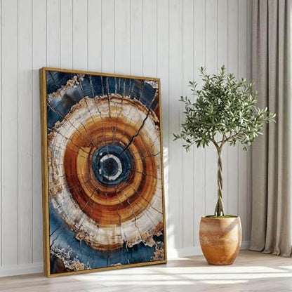 BingruiArt Faux Wood Tree Ring 05 Canvas Wall Art 24x36 Framed - color: Tree Ring - 05, size: 36"L x 24"W