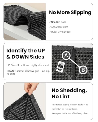Waffle Bath Mat Set, Non Slip Bathroom Rugs 2 Piece, Gray & Dark Gray - color: Dark Grey & Grey