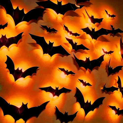 LED Halloween Bats Decoration 3D Light up Bats Wall Decor Indoor Outdoor - color: Pumpkin Orange