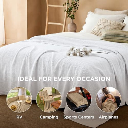 Bedsure 100% Cotton Muslin Blankets for Adults, King Size, 4-Layer, White - color: 03 - White, size: King (108" X 90")