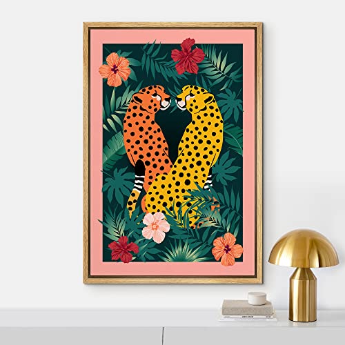 IDEA4WALL Framed Canvas Print Wall Art Preppy Room Decor Tropical Jungle Flower Cheetah Teen Girls Wall Decor Decorative Posters Modern Colorful for Living Room, Bedroom, Office - 24"x36" Natural - color: A004-2205-yui28, size: 36"L x 24"W