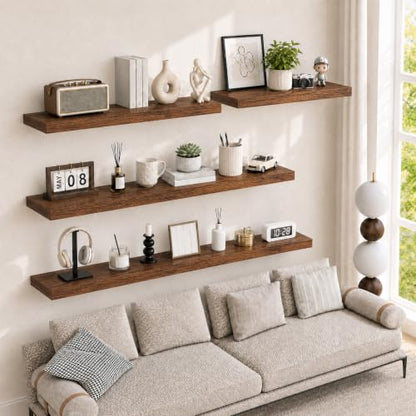 RICHER HOUSE 48Inch Long Floating Shelves, 12" Deep Rustic Wood Wall Shelf - color: Brown, size: 48in