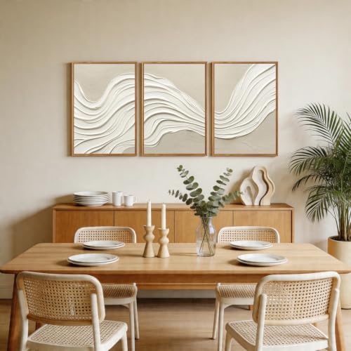 CHDITB 3D Textured Neutral Cream Abstract Minimalist Wave Framed Wall Art - color: 3d Cream Wave
