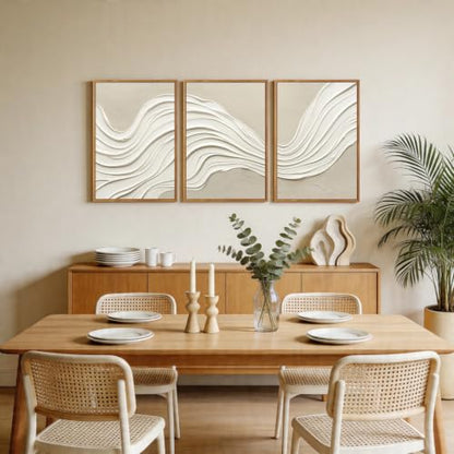 CHDITB 3D Textured Neutral Cream Abstract Minimalist Wave Framed Wall Art - color: 3d Cream Wave