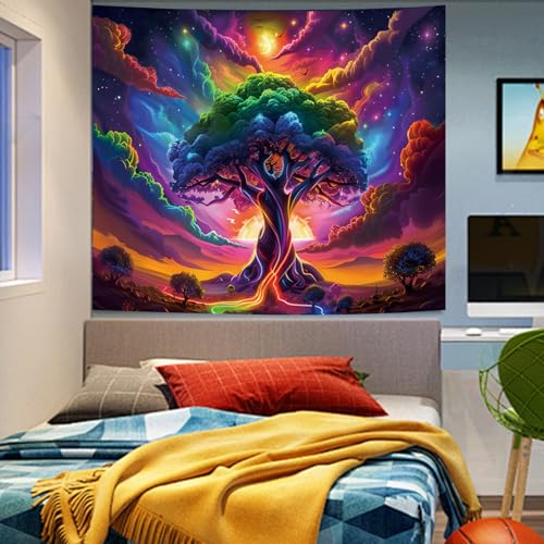 Apdidl Blacklight Tree of Life Tapestry Bedroom, Black Light Space Posters - color: I - Blacklight Tree Tapestry, size: 79"L x 60"W