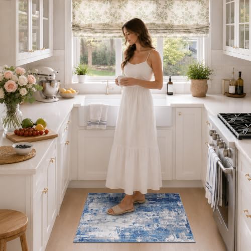 RELEANY Washable 2'x3' Abstract Area Rug for Living Room Blue Gray - color: Blue/Gray, size: 2' x 3' (Rectangular)