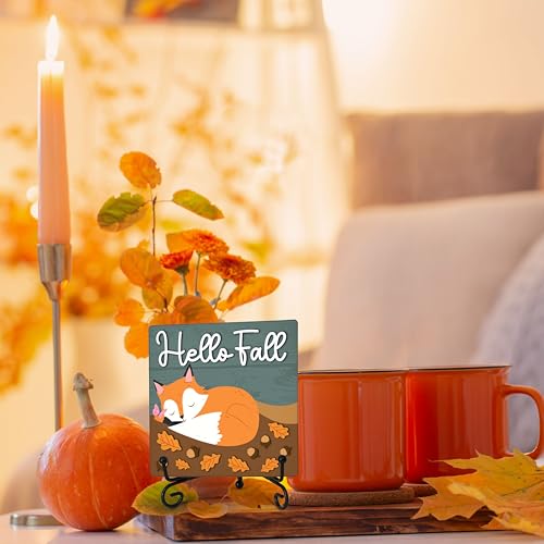 ZIIUFRN Autumn Decor, Hello Fall Decorations, Farmhouse Rustic Home Decor for Party Tabletop, Living Room Bathroom Kitchen Office Shelf Tiered Tray Decorations - A04 - style: fall style 4