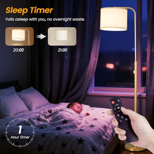 Arc Floor Lamp with Remote Control Dimmable Gold lamps for Living Room - color: Gold Beige