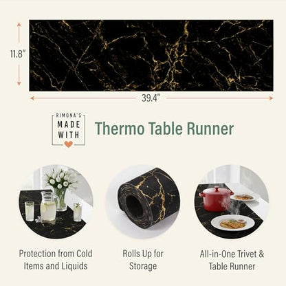 RIMONA'S Heat Resistant Table Runner Trivet Mat - Black Golden Marble, 40" - color: Black Golden Marble