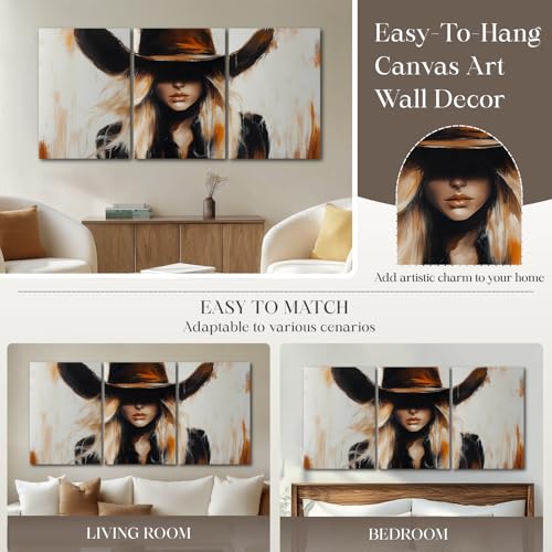 Wivsev Western Cowgirl Wall Art,Western Canvas Wall Art Prints,Cowgirl Picture Wall Decor For Bedroom,Living Room,Office Home Decorations (12" x 18" x 3 pcs) - size: 12" x 18" x 3 pcs