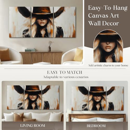 Wivsev Western Cowgirl Wall Art,Western Canvas Wall Art Prints,Cowgirl Picture Wall Decor For Bedroom,Living Room,Office Home Decorations (24" x 36" x 3 pcs) - size: 24" x 36" x 3 pcs