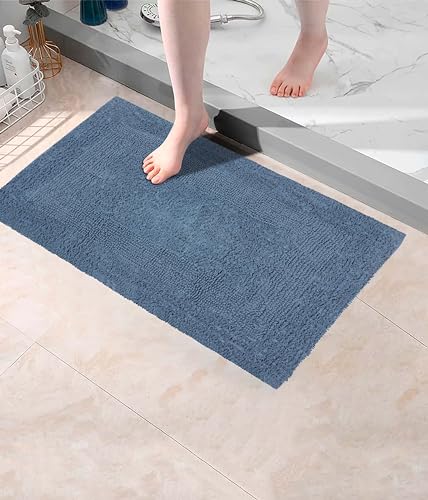 COTTON CRAFT 2 Pack Reversible Bath Mat Rug - Soft Plush -17x24- Azure Blue - color: Azure Blue, size: 17x24 Inches