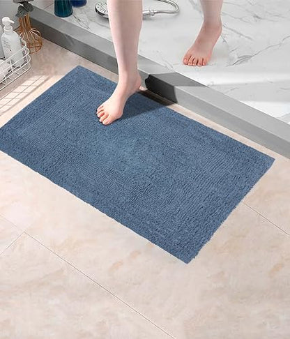 COTTON CRAFT 2 Pack Reversible Bath Mat Rug - Soft Plush -17x24- Azure Blue - color: Azure Blue, size: 17x24 Inches