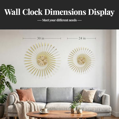Cuspin 24 Inch Gold Wall Clock, Large Mid Century Modern Sunburst Clocks - color: Gold Atomic Sunburst, size: Small