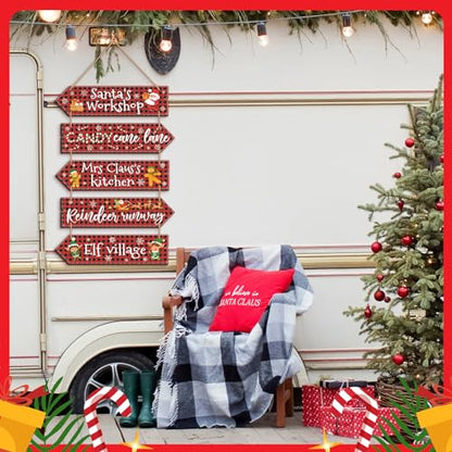 Christmas Wooden Hanging Sign, Arrow, Rustic Farmhouse Decor, Buffalo Plaid - style: Buffalo Plaid