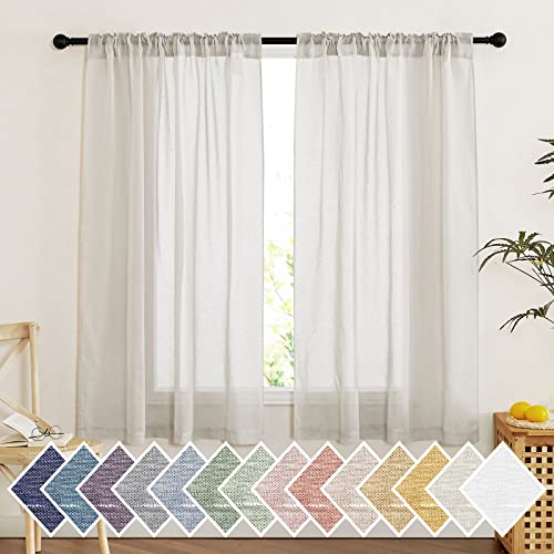 NICETOWN Linen Sheer Window Curtains Faux Flax for Bedroom, Rod Pocket & Back Tab Linen Blend Semi Sheer Privacy Curtain Drapes Light Filtering for Living Room, Natural, 52" W x 63" L, Set of 2 - color: Natural, size: 52"W x 63"L (Pack of 2)