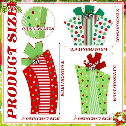 3 Pcs Christmas Table Decoration Whimsical Red Green Wooden Gift Box Sign - style: Whimsical