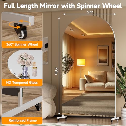 Hasipu 79" x 40" Arched Full Length Mirror on Wheels - size: 78.74"L x 39.37"W