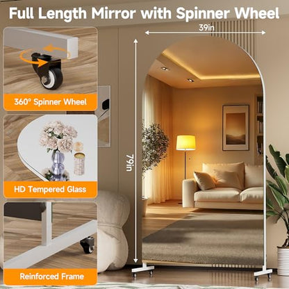 Hasipu 79" x 40" Arched Full Length Mirror on Wheels - size: 78.74"L x 39.37"W