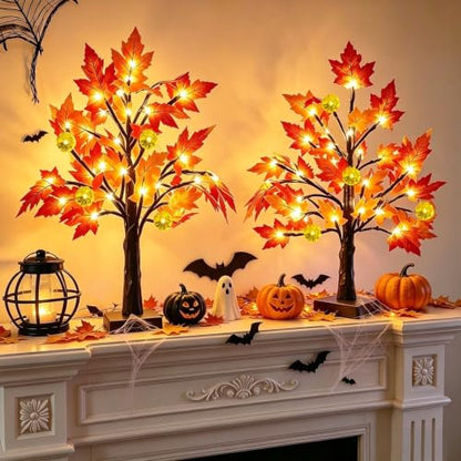 TURNMEON Fall Decor 2 Pack 18 Inch Prelit Fall Maple Tree 48 LEDs Timer - size: 2Pack 18 Inch