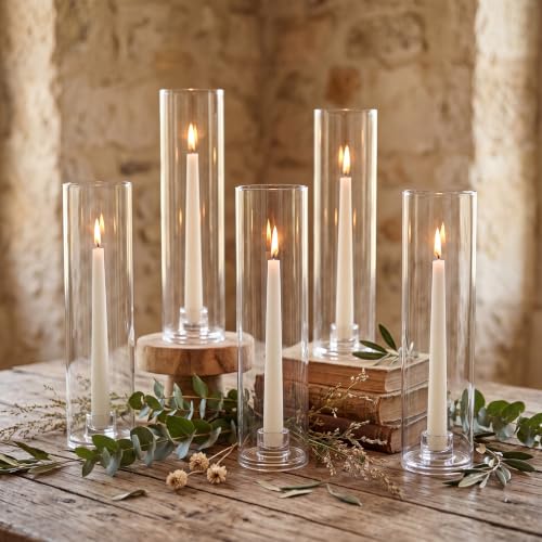 36 Pcs 12" Tall Hurricane Glass Candle Holders with Taper Candles