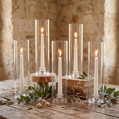 36 Pcs 12" Tall Hurricane Glass Candle Holders with Taper Candles