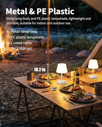 PUSU Cordless LED White Small Table Lamp, Waterproof Shower Desk lamp - color: Matte White (Metal + PE Plastic)