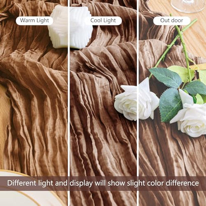 Cheesecloth Table Runner 10FT Brown Boho Gauze Rustic Sheer Runners - color: Brown, size: 1 Pack