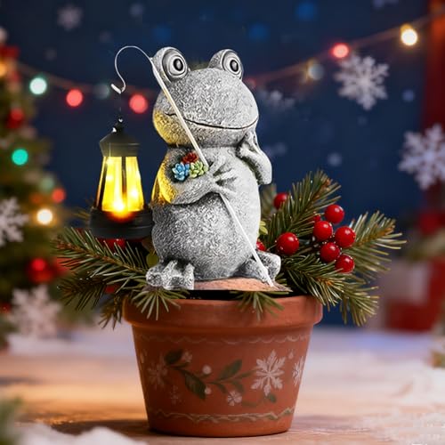 Christmas Frog Statue Accent with Outdoor Decorative Figurine Tabletop Ornament with Decor for Home Holiday(Grey) - color: Colorful