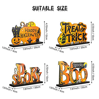Blulu 4 Pcs Halloween Decor Indoor Wood Table Sign, Spooky - style: Spooky