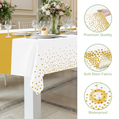 Smiry Disposable Rectangle Plastic 54 x 108 Inch Table Cloth 3 Pack - color: White and Gold