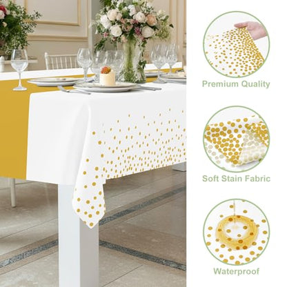 Smiry Disposable Rectangle Plastic 54 x 108 Inch Table Cloth 3 Pack - color: White and Gold