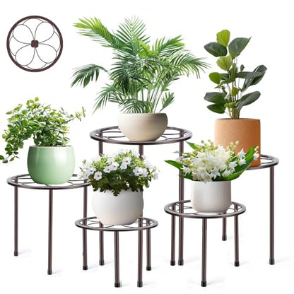 Amaoot 5 Pack Metal Plant Stand, Iron Plant Stands for Indoor and Outdoor - color: Brown