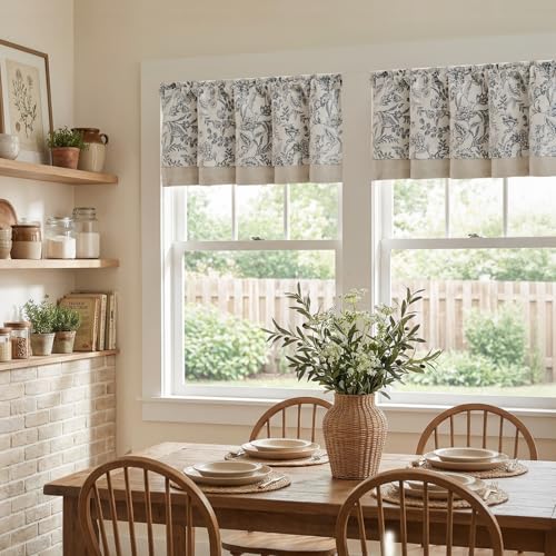 jinchan Linen Valance Curtain Farmhouse 18 Inch 1 Panel Black on Beige - color: Forest | Black, size: 50"W x 18"L (Pack of 1)