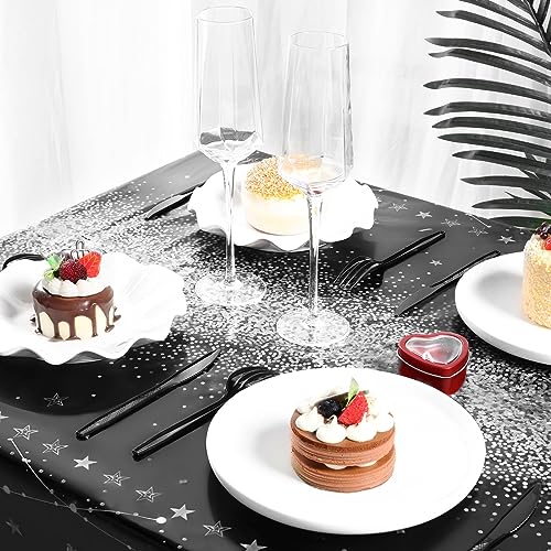 Tudomro 3 Pcs Plastic Happy Birthday Party Tablecloths,Black Silver - color: Black Silver
