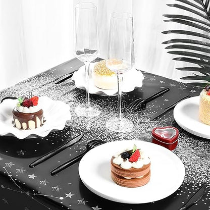 Tudomro 3 Pcs Plastic Happy Birthday Party Tablecloths,Black Silver - color: Black Silver