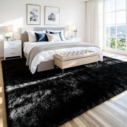 5x8 Fluffy Area Rug for Living Room: Soft Non-Slip Black Bedroom Carpet - color: Black, size: 5' x 8' (Rectangular)