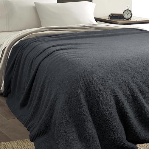 JOOJA Dark Grey Black Fuzzy Knitted Blanket, Soft Lightweight Plush Queen Size Blanket for Bed, Cozy Nights, Charcoal Grey, 90x90 - color: Charcoal Grey, size: 90x90