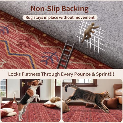 SERISSA 3x5 Washable Non-Slip Boho Area Rug for Living Room - color: Red Ochre/Multi, size: 3' x 5' (Rectangular)