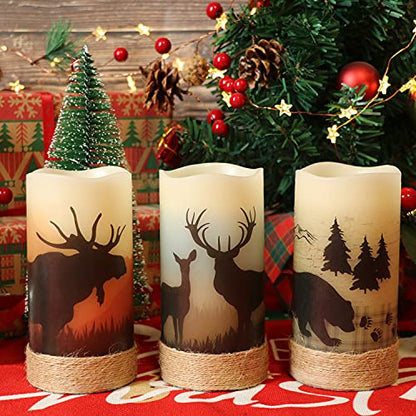 GenSwin Flameless Led Candles with Hemp Rope & Timer Deer Moose Bear - color: Deer