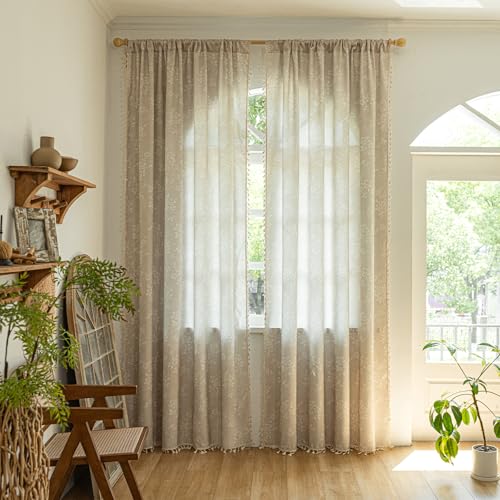 ENJOYBRIDAL Floral 63 Inch Curtains 2 Panel Set Light Camel Rustic Drapes Rod Pocket Bedroom Living Room Semi Sheer Window Curtain Panels Short Farmhouse Boho Chic Cute Window Treatments - color: Floral04, size: 52"W x 63"L (Pack of 2)
