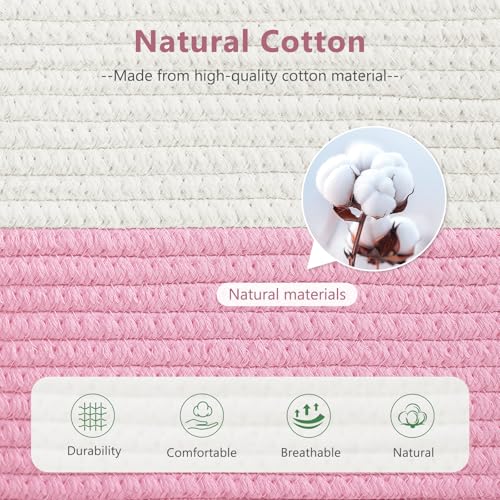 ECDYQXVU 15x10x9 Inch Woven Cotton Rope Storage Basket, 2 Pack - color: White/ Pink, size: 2 Pack