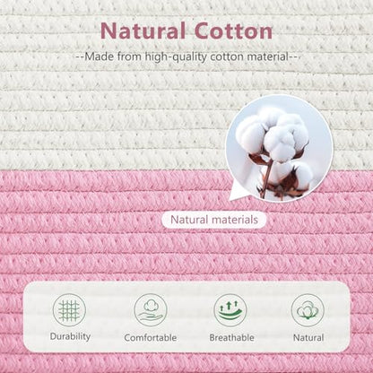 ECDYQXVU 15x10x9 Inch Woven Cotton Rope Storage Basket, 2 Pack - color: White/ Pink, size: 2 Pack