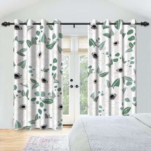 White Floral Blackout Curtains for Bedroom, 84 Inches Long 2 Panels Set - color: Floral-f