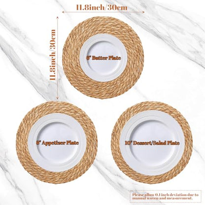 Round Woven Placemats Set of 6, 12 Inch Boho Farmhouse Rattan Placemats Rustic Braided Wicker Table Place Mats Chargers for Dinner Plates - size: 12 Inch Set of 6