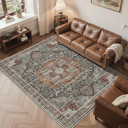 Roxstand 5x7 Washable Area Rugs, Non Slip Living Room Rug Grey/Brown/Tan - color: Grey/Brown/Tan, size: 5' x 7' (Rectangular)