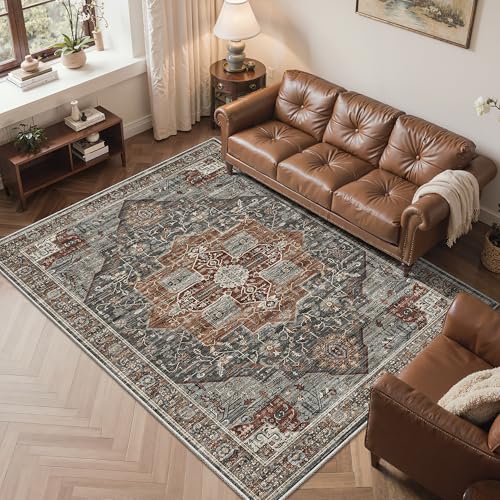 Roxstand 6x9 Washable Area Rug, Non Slip Living Room Rug Grey/Brown/Tan - color: Grey/Brown/Tan, size: 6' x 9' (Rectangular)